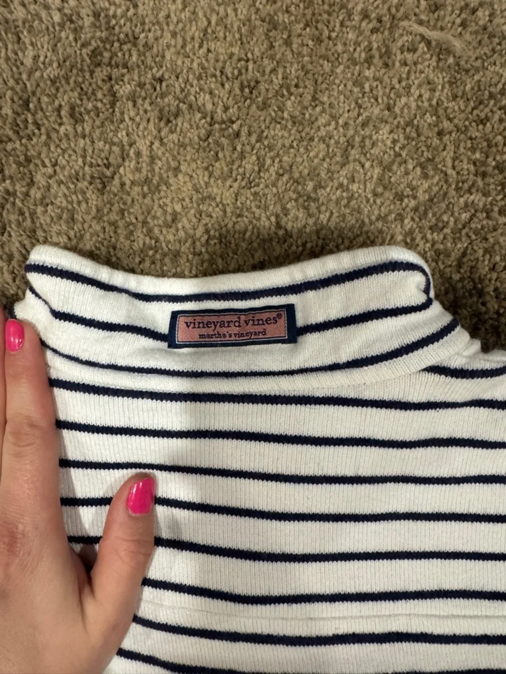 Vineyard Vines White & Navy Striped Quarter-Zip - Picture 9 of 10